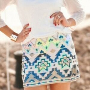 Express Sequin Aztec Mini Skirt